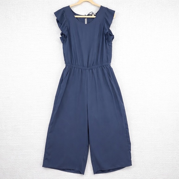 LOFT Outlet Pants - LOFT Outlet‎ Navy Blue Flutter Sleeve Wide Leg Cropped Jumpsuit 10P Petite